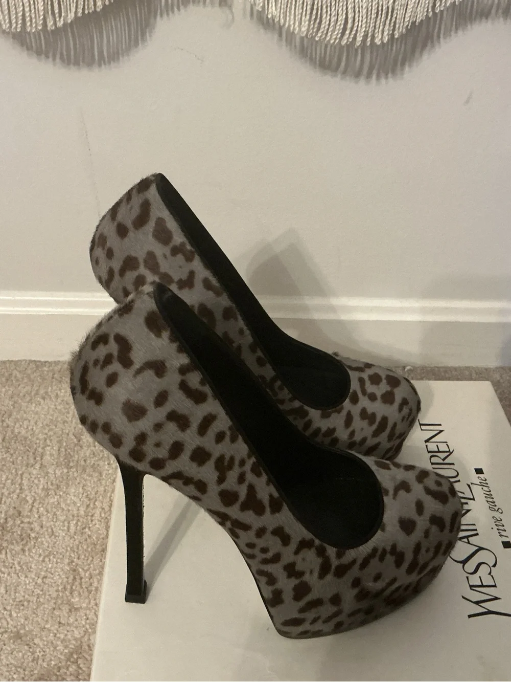 Yves Saint Laurent Leopard-Pattern Pumps in Brown and Gray